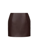 Retro-modern Faux Leather Straight Skirt in Burnt Burgundy