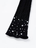 Rhinestone-Embellished Openwork Crochet Cardigan in Black