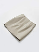 Retro-modern Faux Leather Straight Skirt in Sandy Beige