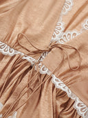 Long-Sleeve Blouse with Lace V-neck in Honey gold caramel