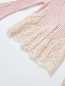 Wool-Cashmere Lace-Trimmed Flare-Sleeve Knit Cardigan in Sakura Pink