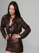 Floral Laser-Embroidered Faux Leather Jacket