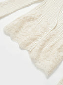 Wool-Cashmere Lace-Trimmed Flare-Sleeve Knit Cardigan in Moonlight White