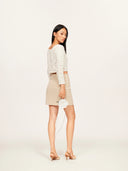 Cropped Knit Cardigan with Hand-Crafted Embroidery in Moonlight white