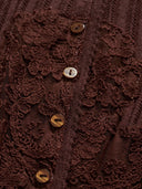 Wool-Cashmere Lace-Trimmed Flare-Sleeve Knit Cardigan in Caramel Chestnut