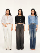 Cloud Textured Bubble-Knit Cropped Cardigan in Misty Blue