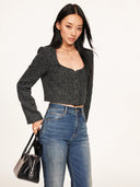 Black & White Mixed-weave Cropped Tweed Jacket