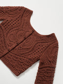 Cropped Knit Cardigan with Hand-Crafted Embroidery in Caramel chestnut