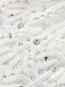 Rhinestone-Embellished Openwork Crochet Cardigan in White