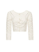 Cropped Knit Cardigan with Hand-Crafted Embroidery in Moonlight white