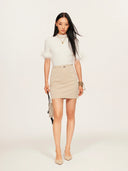 Mid-rise A-Line Buckle Skirt in Sandy Beige