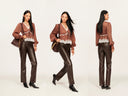 Long-Sleeve Blouse with Lace V-neck in Burnt Tea Brown