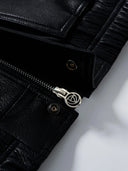 Oversized Leather Jacket with Lapel Collar in Black