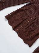 Wool-Cashmere Lace-Trimmed Flare-Sleeve Knit Cardigan in Caramel Chestnut