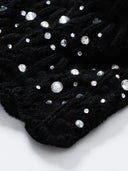 Rhinestone-Embellished Openwork Crochet Cardigan in Black