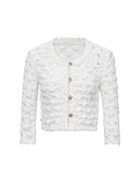 Cloud Textured Bubble-Knit Cropped Cardigan in White