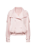 Peach-Pink Cropped Satin-Finish Linen Trench Coat