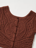 Cropped Knit Cardigan with Hand-Crafted Embroidery in Caramel chestnut