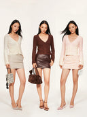 Wool-Cashmere Lace-Trimmed Flare-Sleeve Knit Cardigan in Sakura Pink