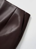 Retro-modern Faux Leather Straight Skirt in Burnt Burgundy
