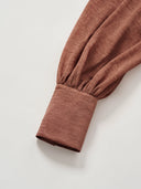 Long-Sleeve Blouse with Lace V-neck in Burnt Tea Brown