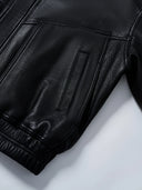 Oversized Leather Jacket with Lapel Collar in Black