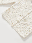 Cropped Knit Cardigan with Hand-Crafted Embroidery in Moonlight white