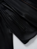 Cropped Satin-Finish Gathered Puff-Sleeve Jacket in Black