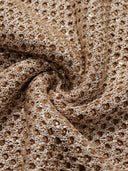 Shimmering Sequin Argyle Knit Short-Sleeve Top in Sandy gold