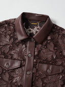 Floral Laser-Embroidered Faux Leather Jacket
