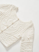 Cropped Knit Cardigan with Hand-Crafted Embroidery in Moonlight white