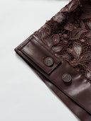 Floral Laser-Embroidered Faux Leather Jacket