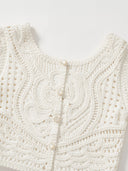 Cropped Knit Cardigan with Hand-Crafted Embroidery in Moonlight white