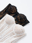 Rose Lace Strapless Bustier with Soft Boning and Built-in Cups