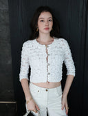 Cloud Textured Bubble-Knit Cropped Cardigan in White