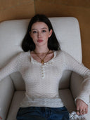 Merino Wool Knit Top with Flared Sleeves in White