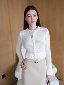 Lace Rose Knitted Cardigan in Moonlight white