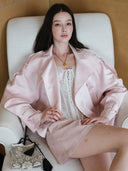 Peach-Pink Cropped Satin-Finish Linen Trench Coat