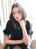 Short-Sleeve Knitted Top with Feather trim in Black