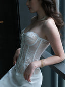 Rose Lace Strapless Bustier with Soft Boning and Built-in Cups