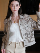 Floral Laser-Embroidered Faux Leather Jacket