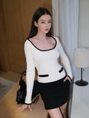 Madeleine Bouclé Crew-neck Top in White