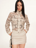 Retro-modern Faux Leather Straight Skirt in Sandy Beige