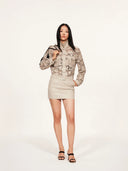 Retro-modern Faux Leather Straight Skirt in Sandy Beige