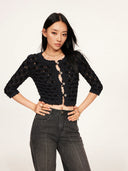 Cloud Textured Bubble-Knit Cropped Cardigan in Black