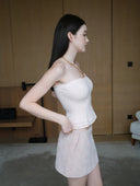 Hand-Crocheted Scalloped-Edge Knit Tube Top in Sakura Pink