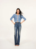 Cloud Textured Bubble-Knit Cropped Cardigan in Misty Blue