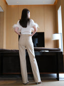 ST2 High-Waisted Jeans in Warm Beige-Khaki Sand