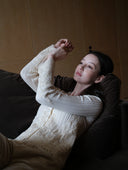 Wool-Cashmere Lace-Trimmed Flare-Sleeve Knit Cardigan in Moonlight White