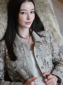 Floral Laser-Embroidered Faux Leather Jacket